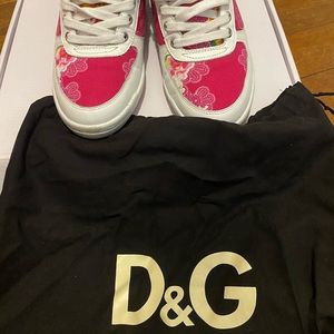 D&G white pink flower sneakers 7